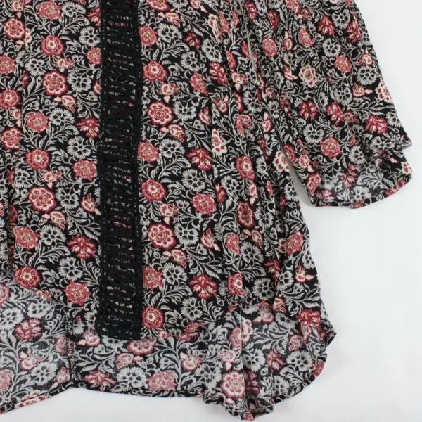 Knox Rose Women's Black Red Cream Floral Boho Tunic Blouse V-Neck Sz M
