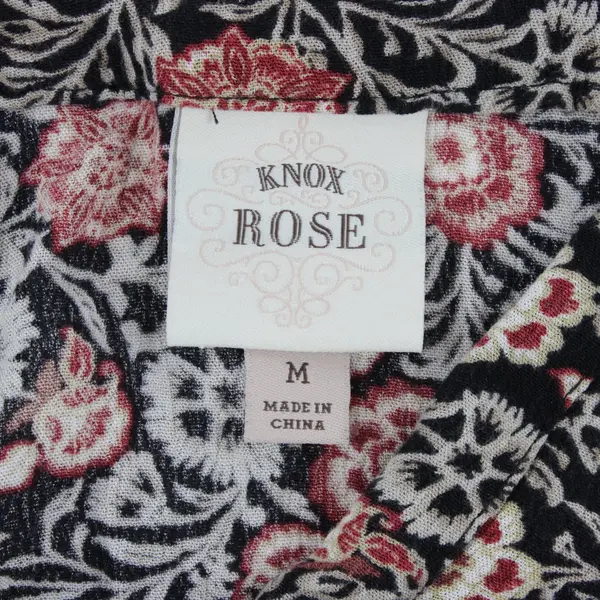 Knox Rose Women's Black Red Cream Floral Boho Tunic Blouse V-Neck Sz M