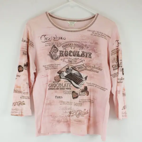 Christopher & Banks Women's Large Pink "Chocolate" Themed Long Sleeve Shirt