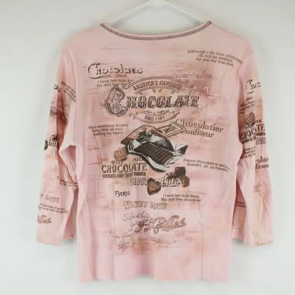 Christopher & Banks Women's Large Pink "Chocolate" Themed Long Sleeve Shirt