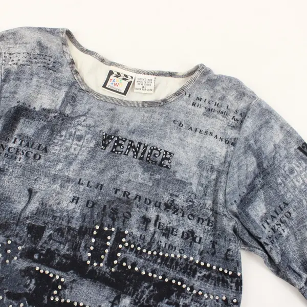 Take Two Clothing Co Women XL 3/4 Sleeve Italian Acid Wash Rhinestone Top
