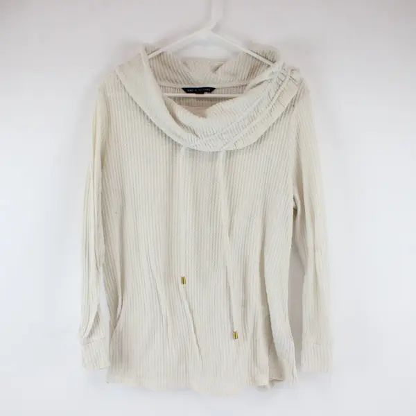 Zac & Rachel Beige Waffle Knit Cowl Neck Drawstring Sweater Large