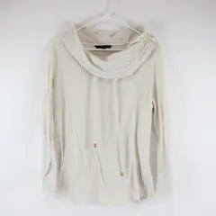 Zac & Rachel Beige Waffle Knit Cowl Neck Drawstring Sweater Large