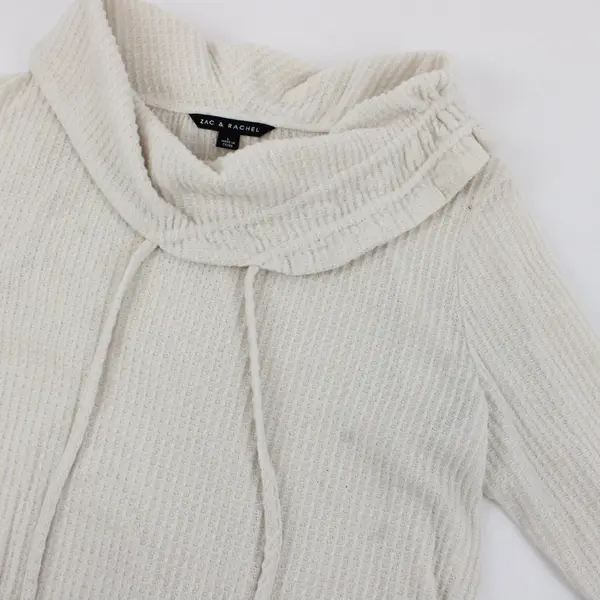 Zac & Rachel Beige Waffle Knit Cowl Neck Drawstring Sweater Large