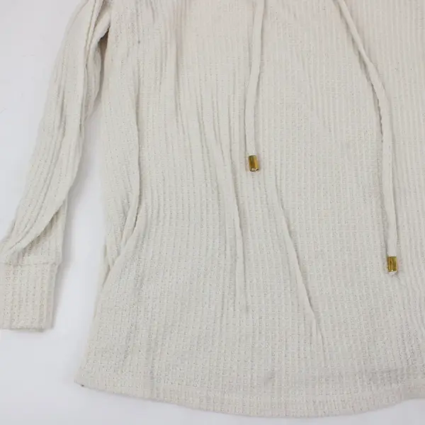 Zac & Rachel Beige Waffle Knit Cowl Neck Drawstring Sweater Large