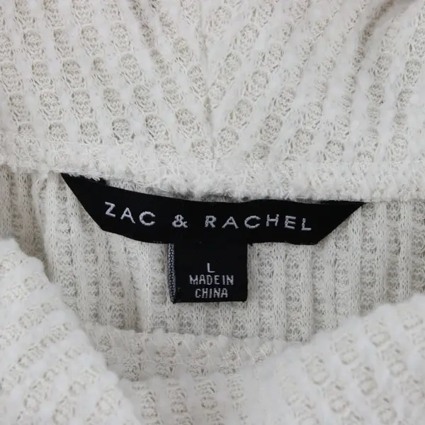 Zac & Rachel Beige Waffle Knit Cowl Neck Drawstring Sweater Large