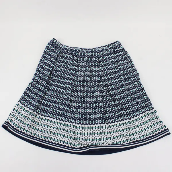 Max Studio Women’s Geometric A-Line Short Skirt Pleated Navy White Green Size L