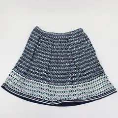 Max Studio Women’s Geometric A-Line Short Skirt Pleated Navy White Green Size L