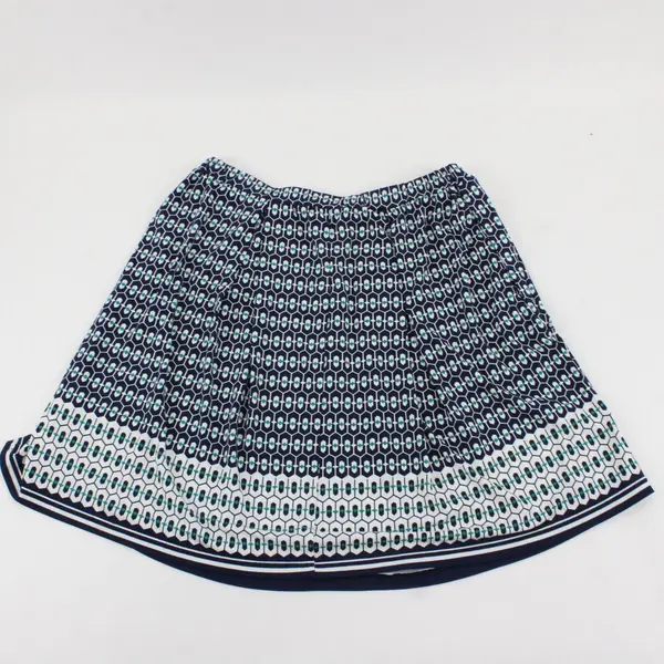 Max Studio Women’s Geometric A-Line Short Skirt Pleated Navy White Green Size L