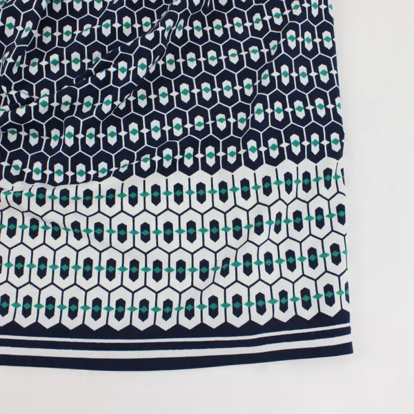 Max Studio Women’s Geometric A-Line Short Skirt Pleated Navy White Green Size L