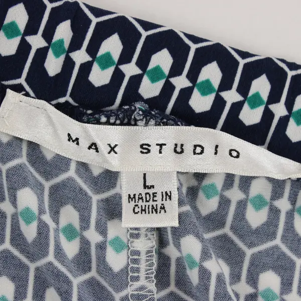 Max Studio Women’s Geometric A-Line Short Skirt Pleated Navy White Green Size L
