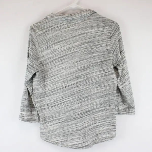 Liz Claiborne Petite M Gray White Striped Button Up Blouse