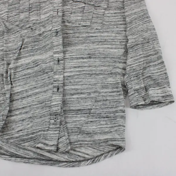Liz Claiborne Petite M Gray White Striped Button Up Blouse