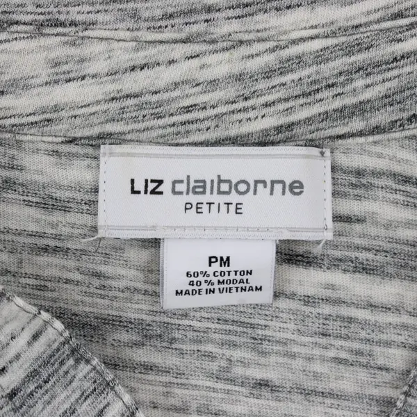 Liz Claiborne Petite M Gray White Striped Button Up Blouse