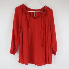 Brina & Em Red Tunic Blouse V-Neck Tie Long Balloon Sleeves Lightweight Size M