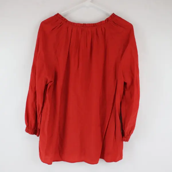 Brina & Em Red Tunic Blouse V-Neck Tie Long Balloon Sleeves Lightweight Size M