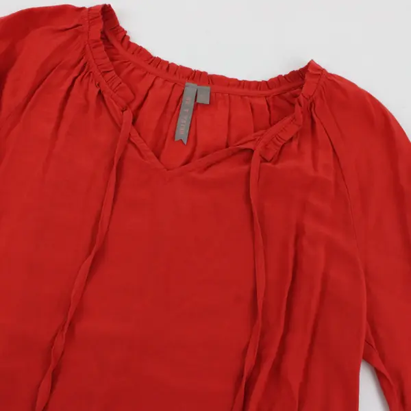 Brina & Em Red Tunic Blouse V-Neck Tie Long Balloon Sleeves Lightweight Size M