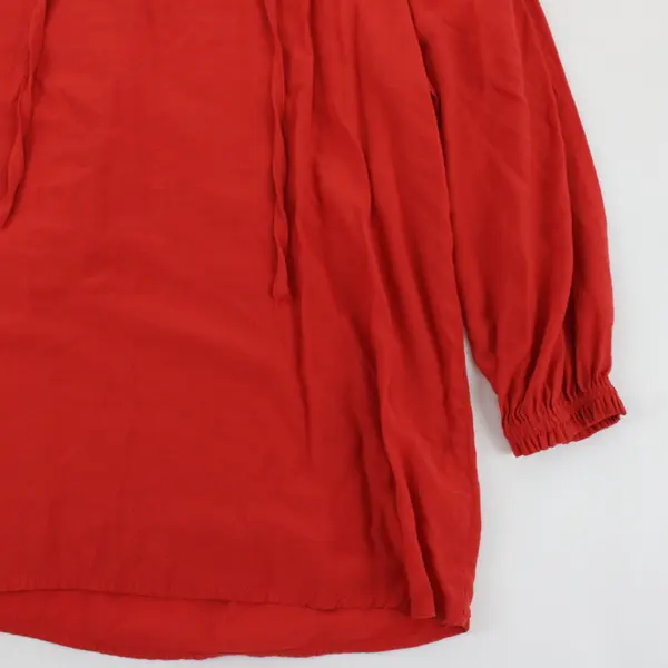 Brina & Em Red Tunic Blouse V-Neck Tie Long Balloon Sleeves Lightweight Size M