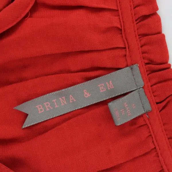 Brina & Em Red Tunic Blouse V-Neck Tie Long Balloon Sleeves Lightweight Size M