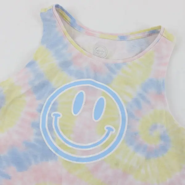 Wonder Nation Children's Pastel Tie Dye Smiley Face Tank Top Medium (7-8)