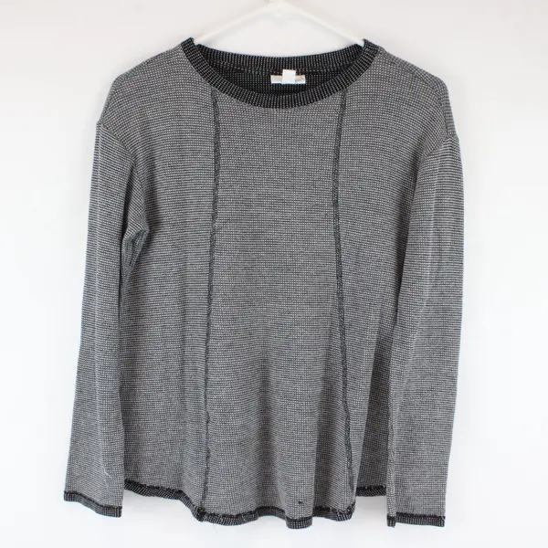 J. Jill Women's Black and White Waffle Knit Long Sleeve Sweater Shirt Sz XS 