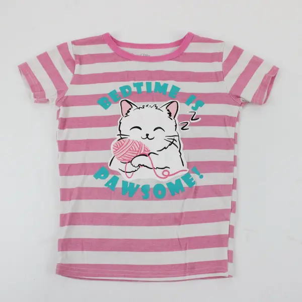 Tebbis Children's Pink and White Striped "Bedtime is Pawsome!" Shirt Size 8