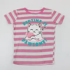 Tebbis Children's Pink and White Striped "Bedtime is Pawsome!" Shirt Size 8