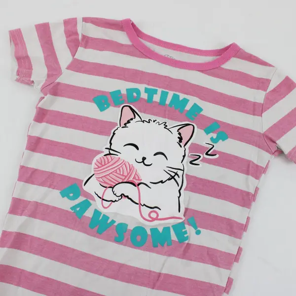 Tebbis Children's Pink and White Striped "Bedtime is Pawsome!" Shirt Size 8