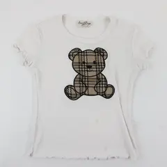 Amy Byer Children's White T-Shirt with Bear Graphic and Ruffled Ends S(7-8)