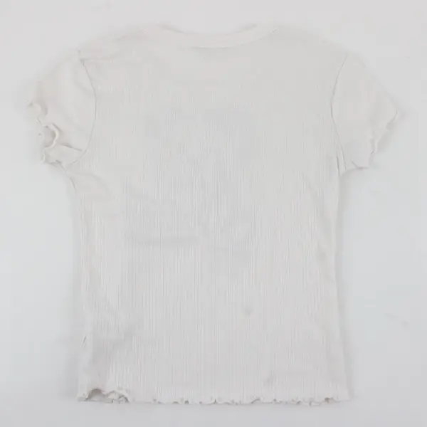 Amy Byer Children's White T-Shirt with Bear Graphic and Ruffled Ends S(7-8)
