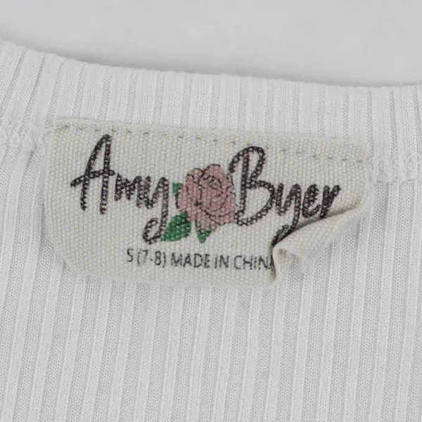 Amy Byer Children's White T-Shirt with Bear Graphic and Ruffled Ends S(7-8)
