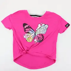 Justice Sport Pink Butterfly Graphic T-Shirt Girls Size S(7-8) Knotted Front