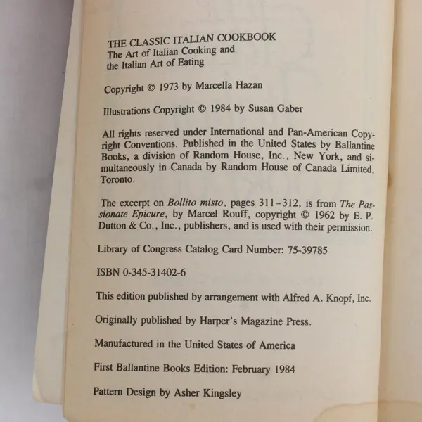 The Classic Italian Cookbook Marcella Hazan 1984 PB The Art of Italian Cooking