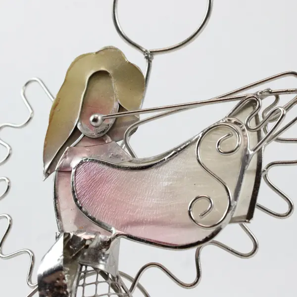 Iridescent Capiz Shell Silver Tone Wire Angel Figurine Trumpet