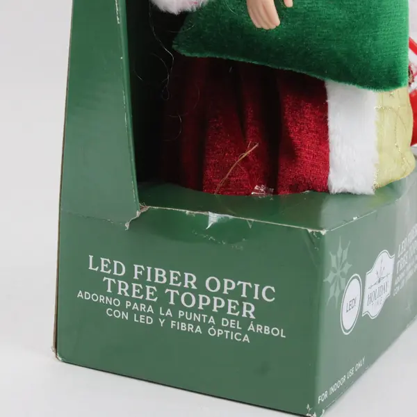 Holiday Time 12in LED Fiber Optic Santa Christmas Tree Topper w Box