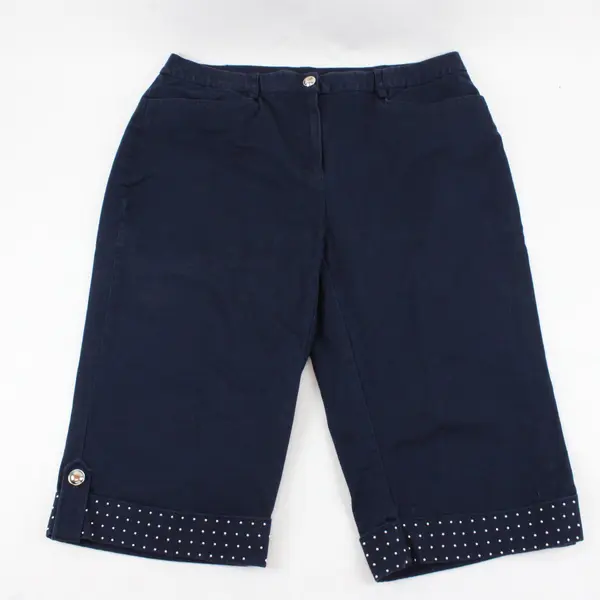 JM Collection Womens Slim Leg Capri Pants Navy Blue Metal Cuff Detail Sz 12