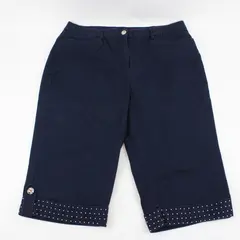 JM Collection Womens Slim Leg Capri Pants Navy Blue Metal Cuff Detail Sz 12