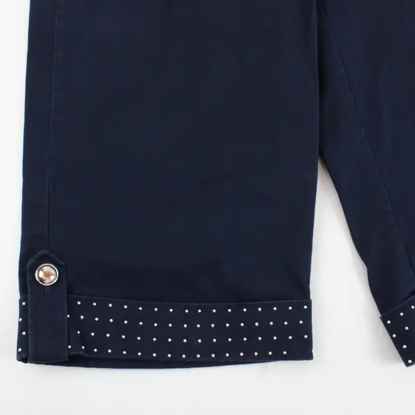JM Collection Womens Slim Leg Capri Pants Navy Blue Metal Cuff Detail Sz 12