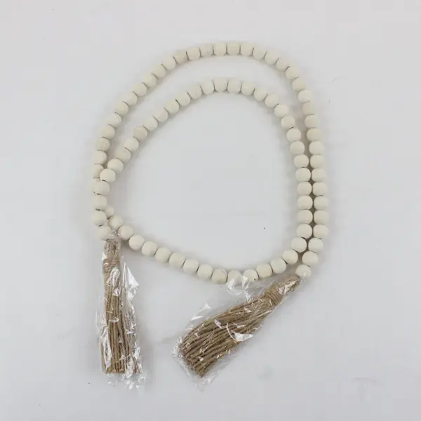 RGB World Farmhouse Wooden Bead Garland Tassels Rustic Decor Off White 47in