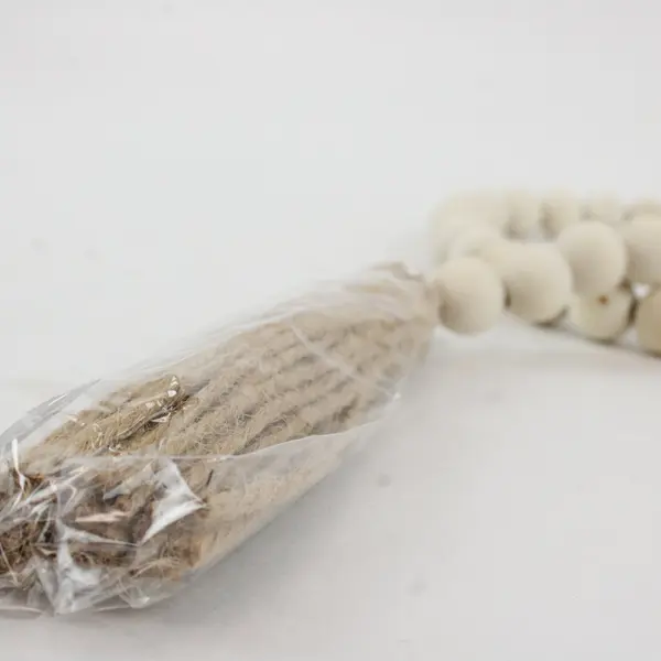 RGB World Farmhouse Wooden Bead Garland Tassels Rustic Decor Off White 47in