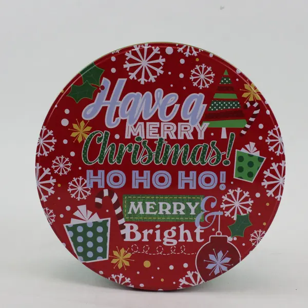 Round Metal Christmas Tin Have a Merry Christmas Ho Ho Ho 6.5in