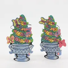 Lot of 2 Floral Basket Butterfly Candle Holders Vintage Decor