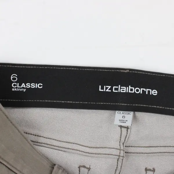 Liz Claiborne Classic Skinny Gray/Brown Womens 6 Stretchy Waistband Pants