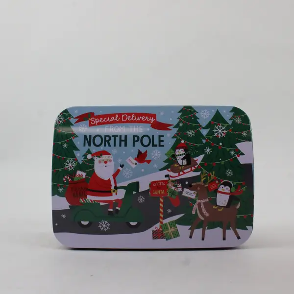 Lot of 2 Christmas Metal Tins Swiss Miss & North Pole Storage Containers