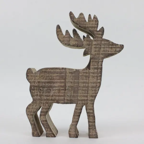 Rustic Wooden Reindeer Tabletop Holiday Figurine 7.5x6 in