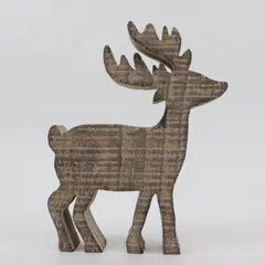 Rustic Wooden Reindeer Tabletop Holiday Figurine 7.5x6 in