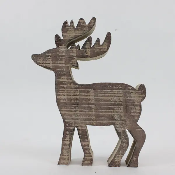 Rustic Wooden Reindeer Tabletop Holiday Figurine 7.5x6 in