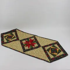 Quilted Festive Table Runner Yellow Green Red 72in x 14in Holiday Decor
