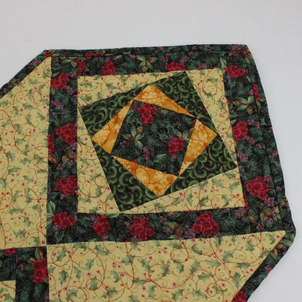 Quilted Festive Table Runner Yellow Green Red 72in x 14in Holiday Decor
