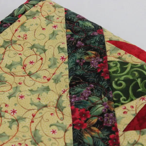 Quilted Festive Table Runner Yellow Green Red 72in x 14in Holiday Decor
